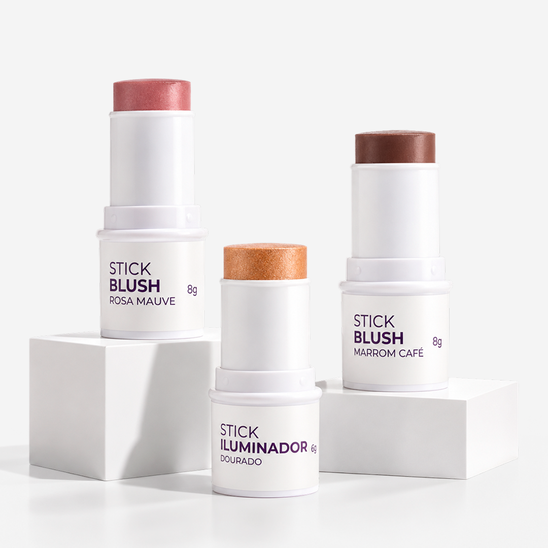 Kit Trio - Stick Rosa Mauve + Marrom Café + Dourado